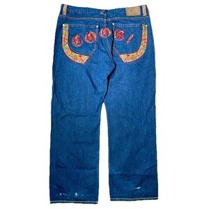 COOGI “Spell Out” Embroidered BAGGY Jeans 42x32 VTG Y2K Blue Denim JNCO STYLE